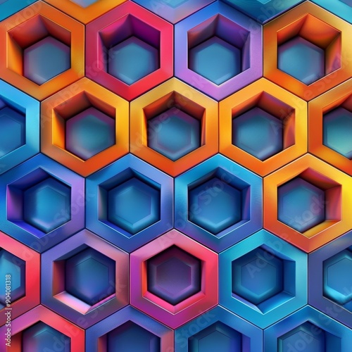 Vibrant hexagonal pattern with striking colors, creating a modern and dynamic abstract background effect.