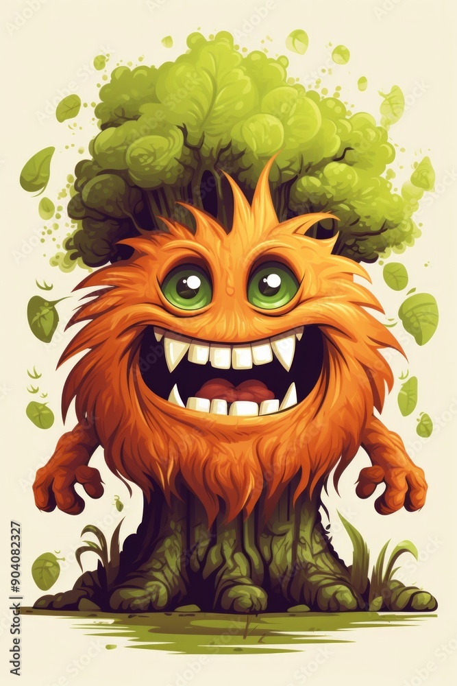 Obraz premium Cute little tree element monster