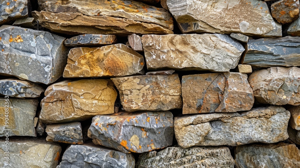 A carefully stacked stone wall, displaying expert craftsmanship and natural textures. A carefully stacked stone wall, displaying expert craftsmanship and natural textures.