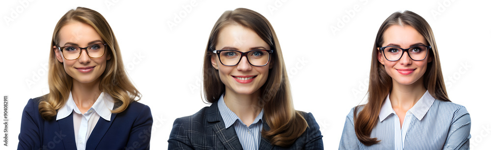 Set of Portraits of beautiful businesswomen with glasses on transparent background. Beauty and fashion concept. Set of Portraits of beautiful businesswomen with glasses on transparent background. Beauty and fashion concept.