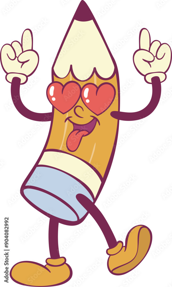 Pencil character retro groovy mascot Pencil character retro groovy mascot