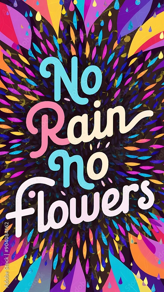 No Rain No Flowers colorful background and text (T-shirt Design Motivational Quote, Illustration ,Typography) No Rain No Flowers colorful background and text (T-shirt Design Motivational Quote, Illustration ,Typography)