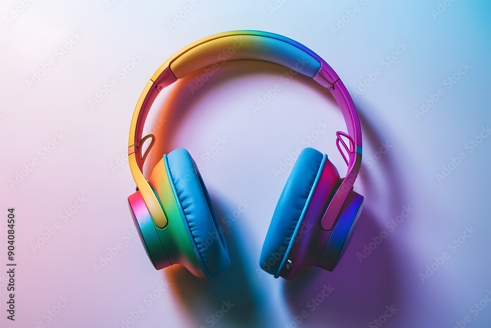 Stylish modern headphones with earmuffs on color background, top view
Stylish modern headphones with earmuffs on color background, top view