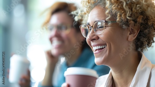 Rejuvenating Coffee Break: Happy Teachers Relaxing in Staff Room photo