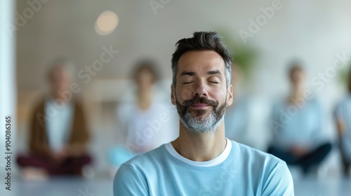 Serene Teacher Guiding Mindfulness Session for Happy Wellness with Peaceful Contentment