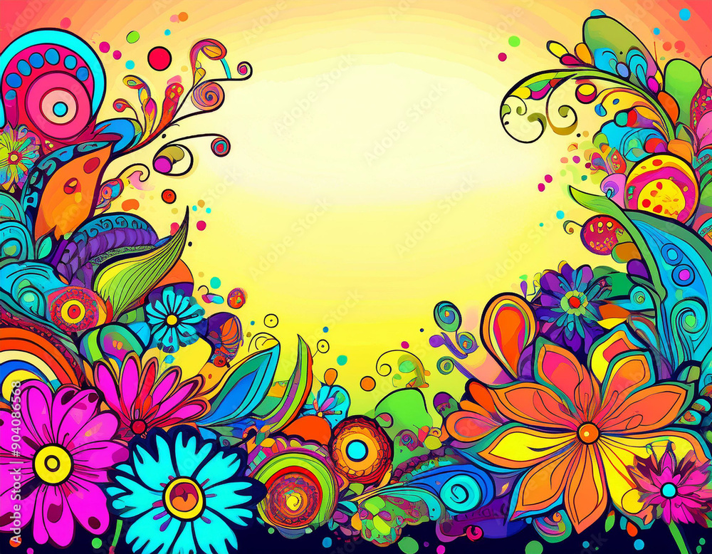 Bright Summer Floral Art Illustration Flowers Background with Copy Space for Advertising Text