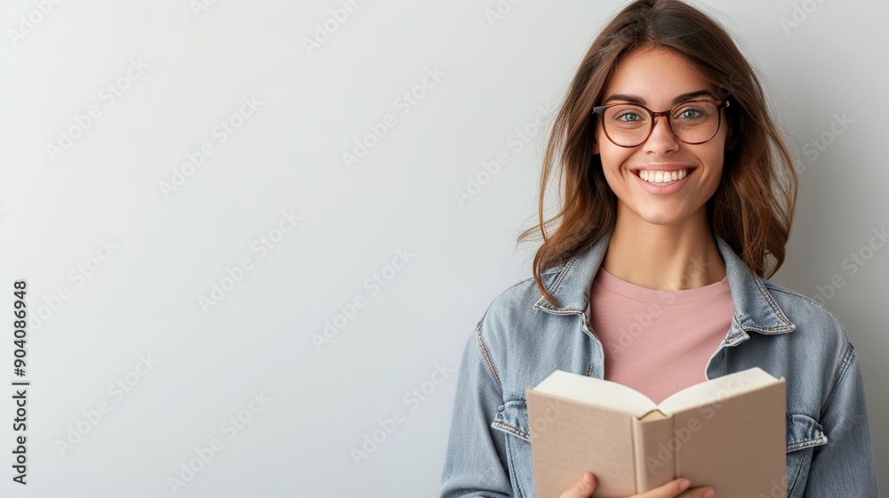 Smiling Teacher with Glasses Holding Book, Isolated on White Background Smiling Teacher with Glasses Holding Book, Isolated on White Background