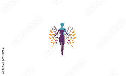  Silhouette Woman Wellness, Success, Empowered and Health logo design on white background
