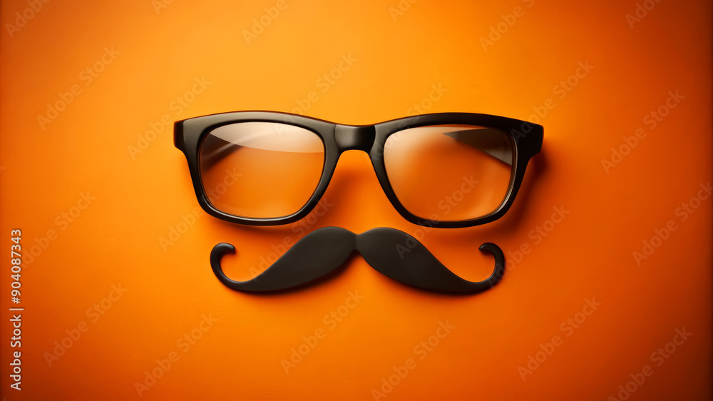 Glasses and Mustache on Orange Background. Glasses and Mustache on Orange Background.