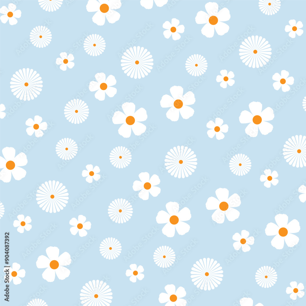 White Floral Pattern on a Blue Background Simple and Bright Beauty White Floral Pattern on a Blue Background Simple and Bright Beauty