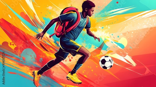 Clipart style balancing school and sports, lively color palette, dynamic graphics, hand-drawn clipart, bright side lighting, positive and active atmosphere