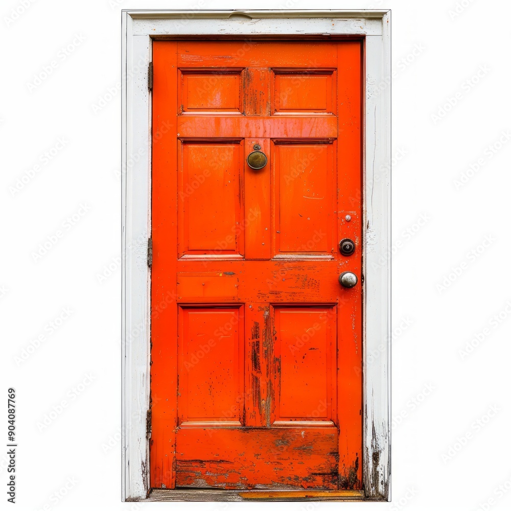 Medium shot of old Door, isolated on a white background, bright and vivid tonality Medium shot of old Door, isolated on a white background, bright and vivid tonality