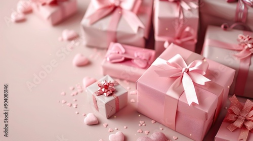 Pink Gift Boxes with Bows and Hearts