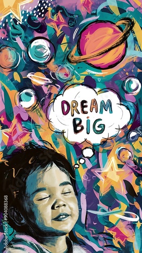 Dream Big colorful background and text (T-shirt Design Motivational Quote, Illustration ,Typography)