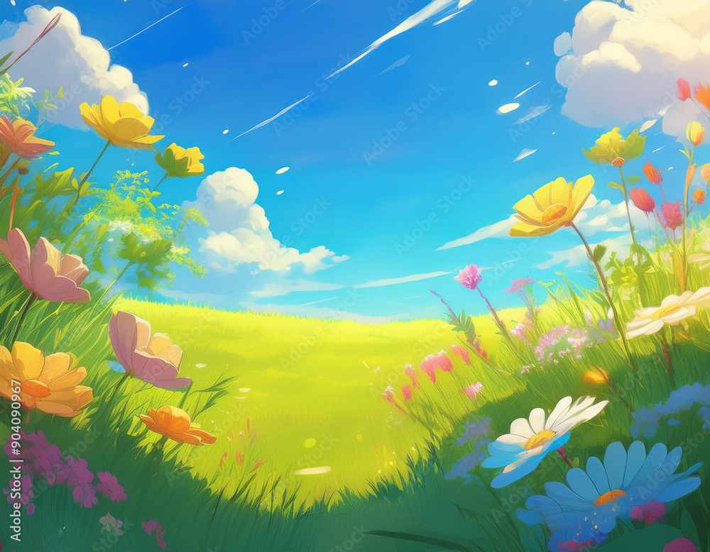 Bright Summer Floral Art Illustration Flowers Background with Copy Space for Advertising Text Bright Summer Floral Art Illustration Flowers Background with Copy Space for Advertising Text
