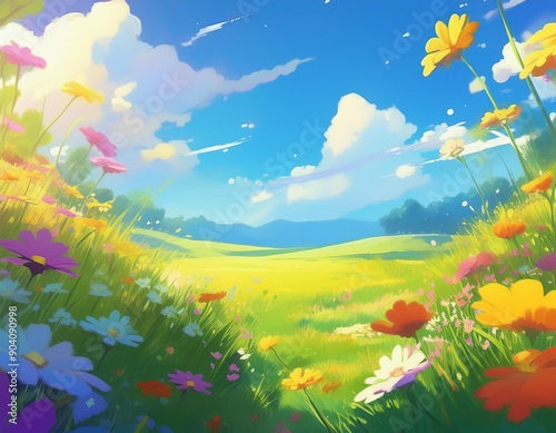 Bright Summer Floral Art Illustration Flowers Background with Copy Space for Advertising Text