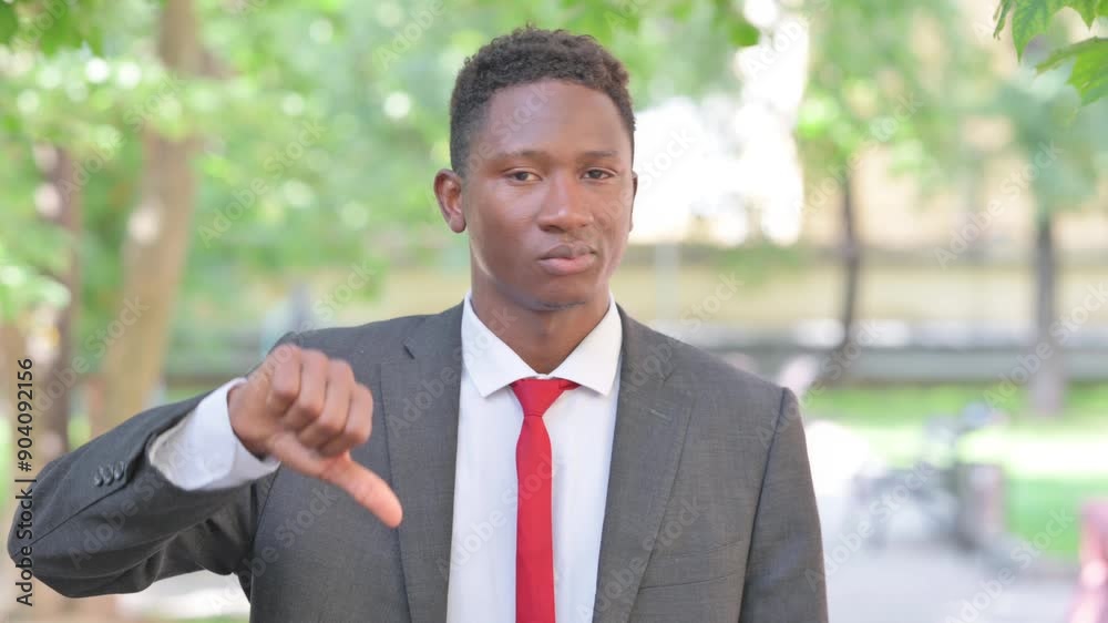 Thumbs Down by African Businessman Outdoor Thumbs Down by African Businessman Outdoor