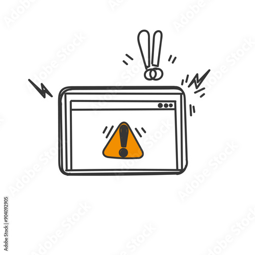 hand drawn doodle website warning with exclamation mark sign