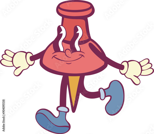 Pin character retro groovy mascot