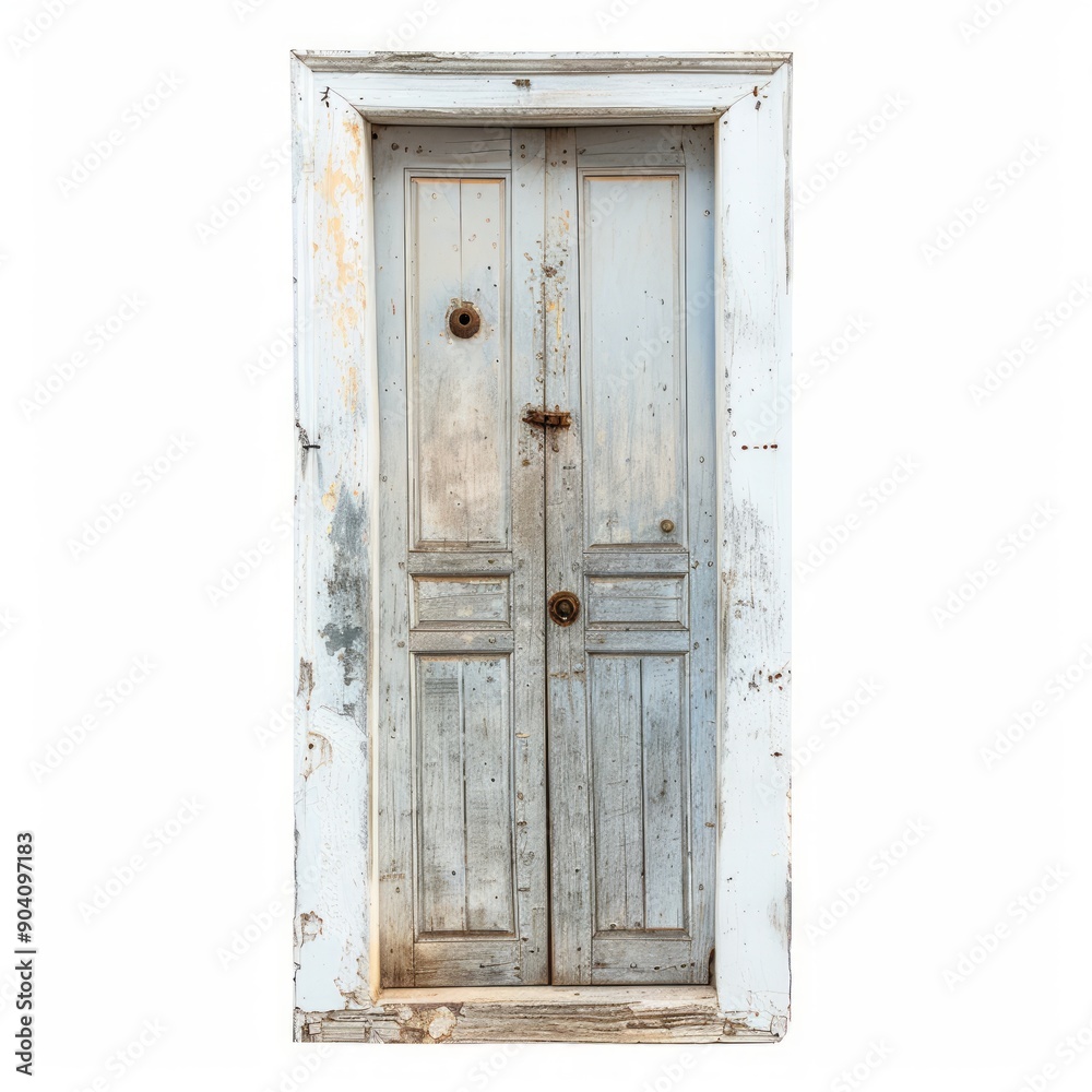 Medium shot of old Door, isolated on a white background, bright and vivid tonality Medium shot of old Door, isolated on a white background, bright and vivid tonality