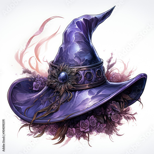 Watercolor Witch Hat, clipart Illustration, Generative Ai