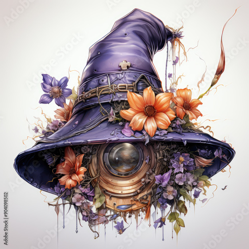 Watercolor Witch Hat, clipart Illustration, Generative Ai