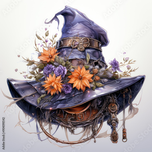 Watercolor Witch Hat, clipart Illustration, Generative Ai