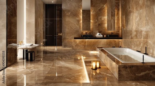 A luxurious marble bathroom interior with sleek design and elegant stone finishes.