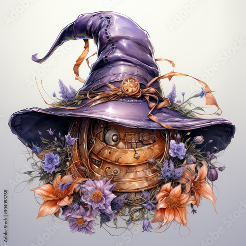 Watercolor Witch Hat, clipart Illustration, Generative Ai