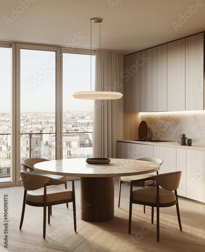 Modern minimalistic interior of a kitchen and dining room