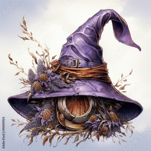 Watercolor Witch Hat, clipart Illustration, Generative Ai