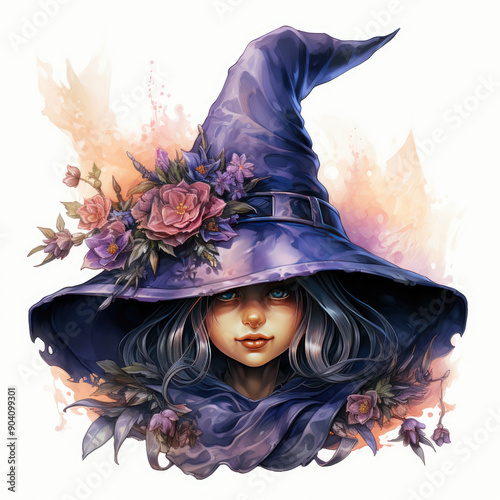 Watercolor Witch Hat, clipart Illustration, Generative Ai