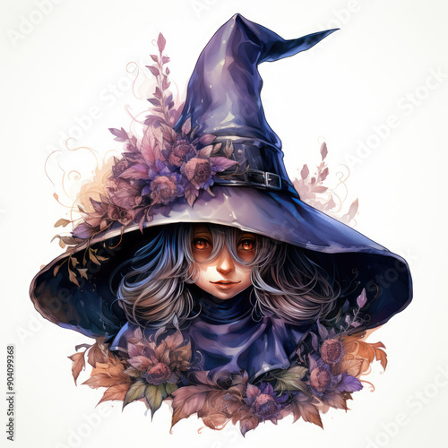 Watercolor Witch Hat, clipart Illustration, Generative Ai