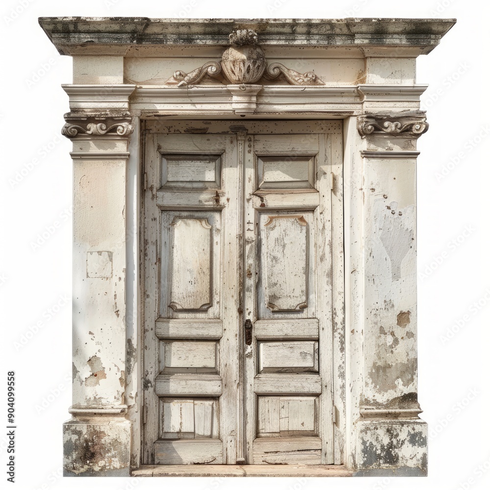 Fototapeta premium Medium shot of old Door, isolated on a white background, bright and vivid tonality 