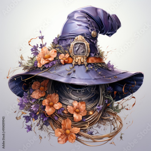 Watercolor Witch Hat, clipart Illustration, Generative Ai
