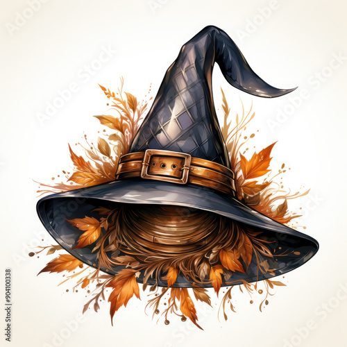 Watercolor Witch Hat, clipart Illustration, Generative Ai