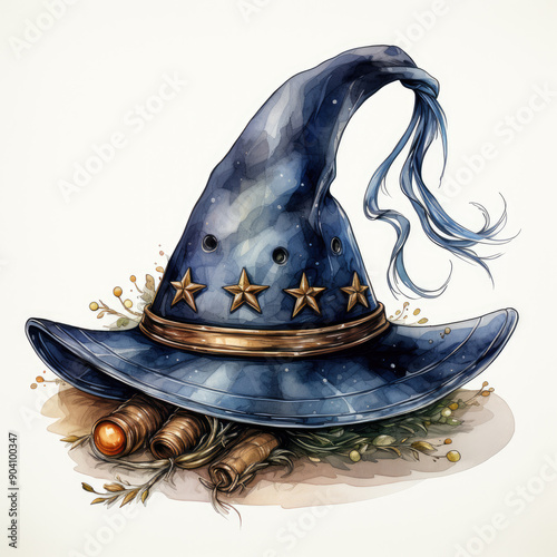 Watercolor Witch Hat, clipart Illustration, Generative Ai
