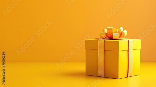 Yellow background with a beautifully wrapped gift box, ideal for birthday and holiday themes.