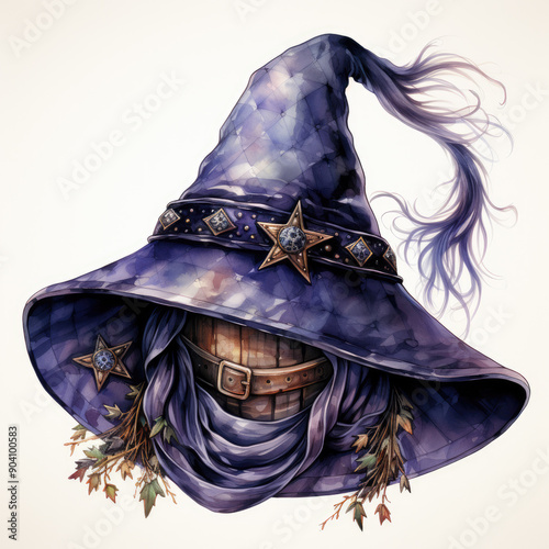 Watercolor Witch Hat, clipart Illustration, Generative Ai