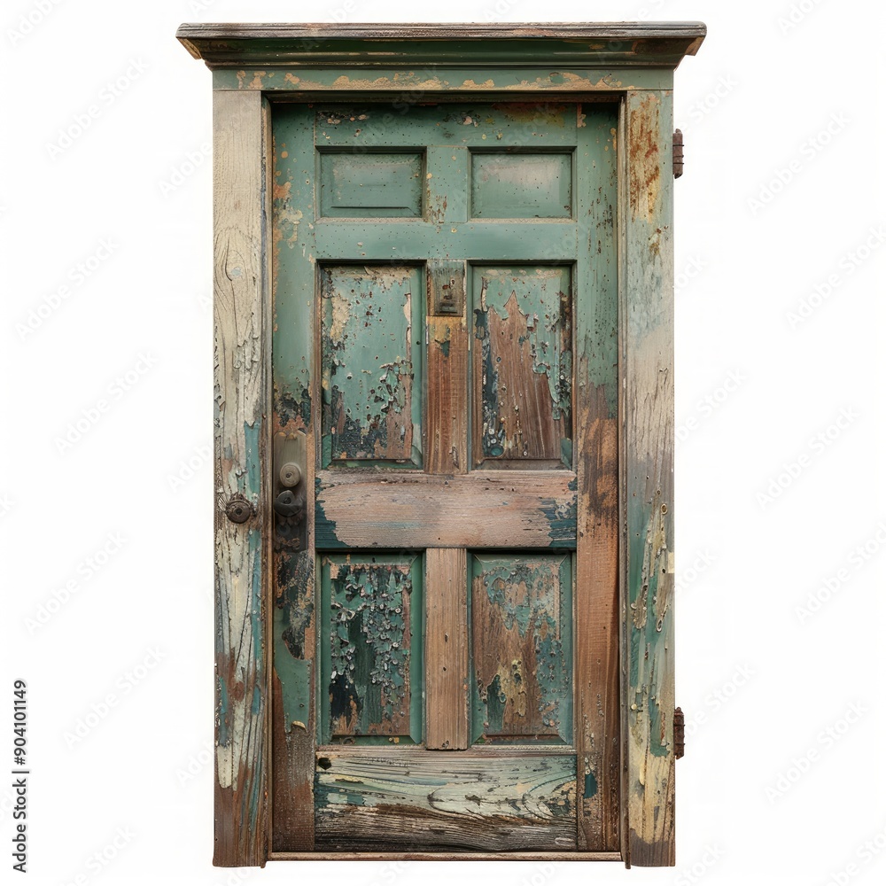 Medium shot of old Door, isolated on a white background, bright and vivid tonality Medium shot of old Door, isolated on a white background, bright and vivid tonality