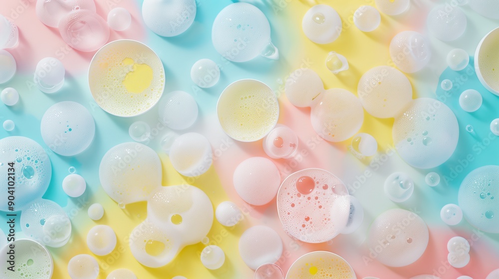 Colorful Foam Bubbles on Pastel Background in Vibrant Abstract Composition Colorful Foam Bubbles on Pastel Background in Vibrant Abstract Composition