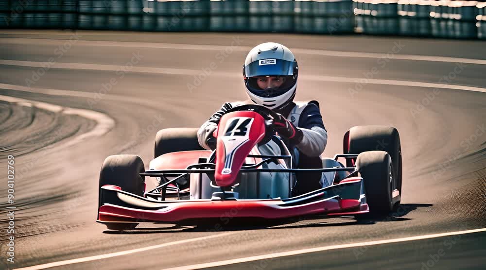 Man Racing Go-Kart on Track with Helmet