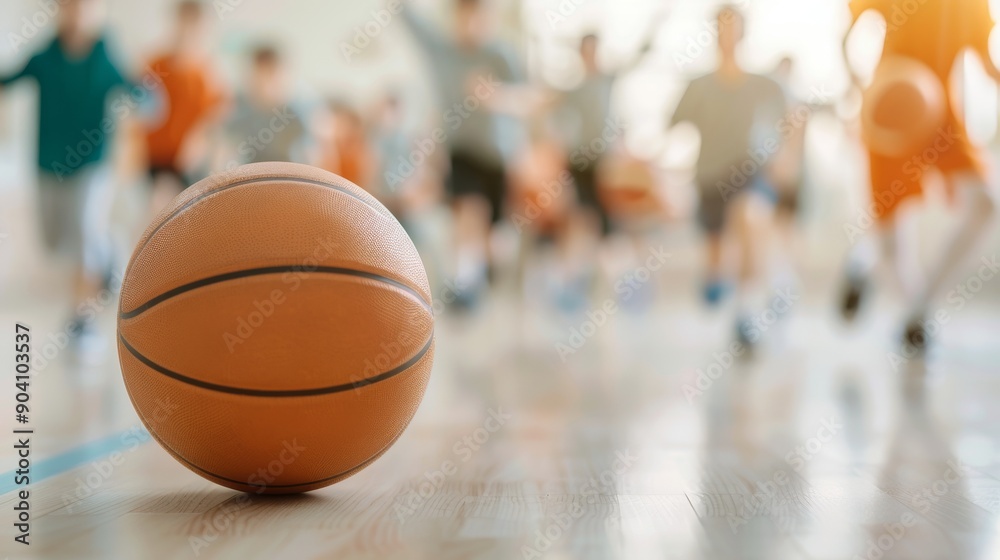 A dynamic scene of a basketball rolling on the court, with players in motion blurred in the background, capturing the essence of sports. A dynamic scene of a basketball rolling on the court, with players in motion blurred in the background, capturing the essence of sports.