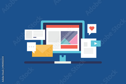 Content Marketing strategy, Different content formats, Content development for digital marketing, Content promotion on Social media, Search engine and email marketing. Vector illustration background.