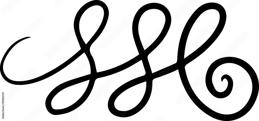 Abstract curly calligraphic line. Scribble twist with black contour line. 