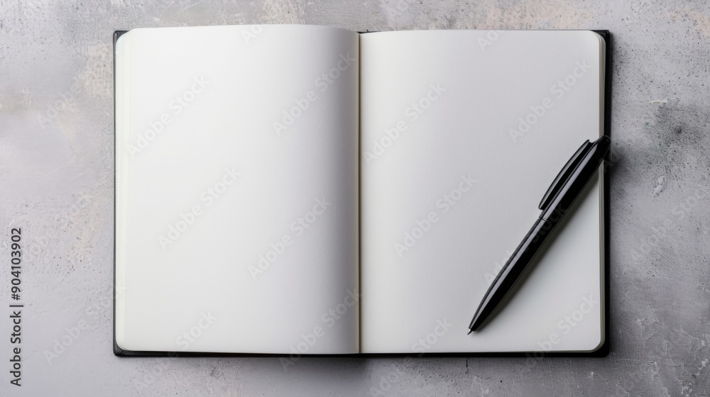 An open notebook with a pencil lying across it, isolated on a white background An open notebook with a pencil lying across it, isolated on a white background
