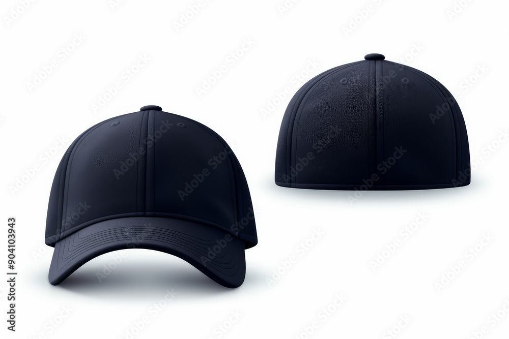 Dark blue baseball cap front and back views on white background for ...