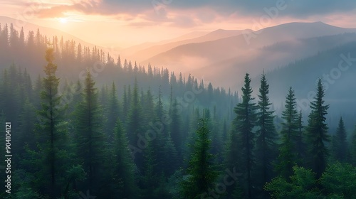 Misty Sunrise in the Pine Forest - Nature Photography