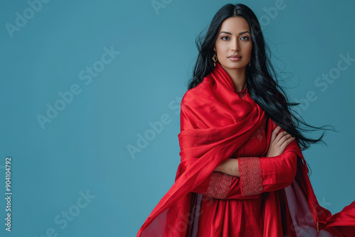 young indian woman wearing traditional red sari
