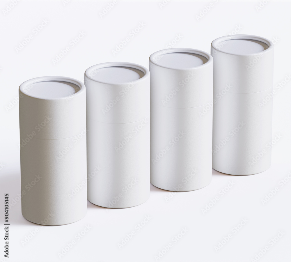 White Paper tube package mockups isolated on white background. Blank craft carton circular realistic tube texture. Cylindrical container with cap for product branding White Paper tube package mockups isolated on white background. Blank craft carton circular realistic tube texture. Cylindrical container with cap for product branding